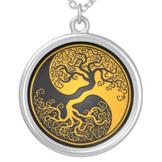 Yellow and Black Tree of Life Yin Yang Personalized Necklace