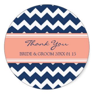 Blue Coral Chevron Thank You Wedding Favor Tags Stickers