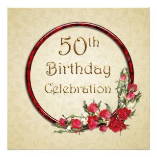 Red roses 50th Birthday Party Personalized Invitation