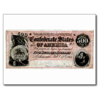 1864 Confederate Five Hundred Dollar Note Post Card