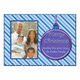 Candy Cane Blue Christmas Ornament Photo Card