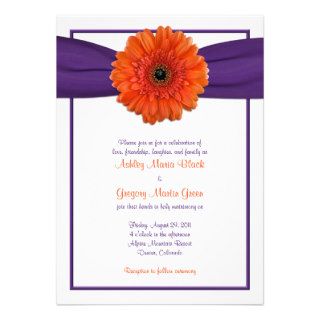 Orange Gerbera Daisy Purple Wedding Invitation