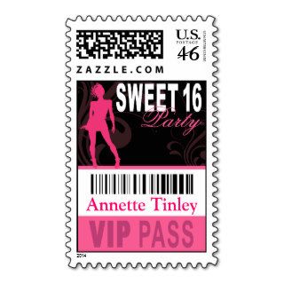 Sweet 16 VIP Pass Postage (hot pink black white)