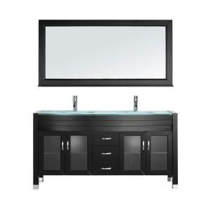 Virtu USA Ava 63 in. Double Basin Vanity in Espresso with Glass Vanity Top in Aqua and Mirror MD 499 G ES
