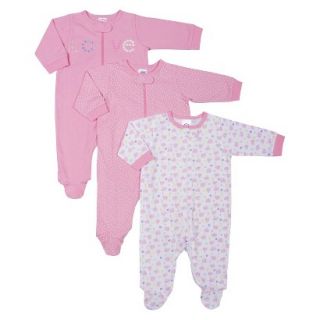 Gerber Newborn Girls 3 Pack Assorted Zipper Front Sleep N Play   Pink 3 6 M