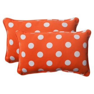 Outdoor 2 Piece Rectangular Toss Pillow Set   Orange/White Polka Dot
