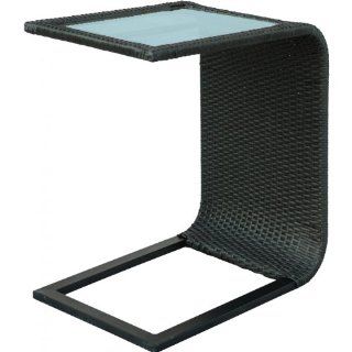 Darlee Vienna Resin Wicker Patio Slider Table With Glass Top   Espresso  Outdoor Side Tables  Patio, Lawn & Garden