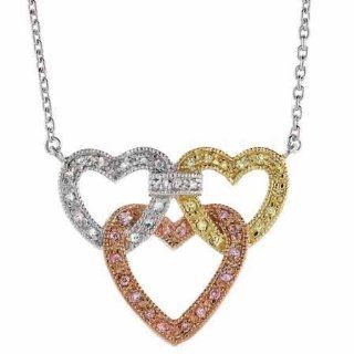 Sterling Silver and Gold Tone Yellow and Pink cz Triple Heart Necklace Jewelry