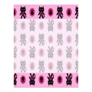 Kawaii Pink Cat and Paw Print Pattern Custom Letterhead