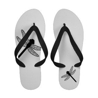 Black And White Dragonfly Silhouette Flip Flops