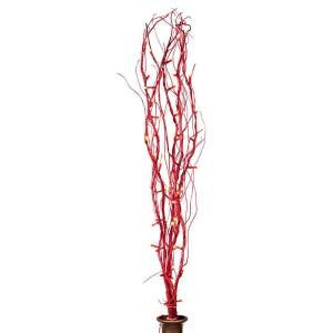 39 in. Battery Operated Red Glitter Willow Lighted Branches with Timer, 5 Branches 37938