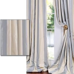 Baby Blue/ Tan Striped Faux Silk Taffeta Curtain Panel