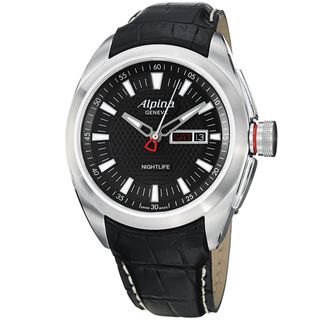 Alpina Men's 'Club' Black Dial Black Leather Strap Day Date Watch Alpina Men's More Brands Watches