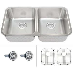 ECOSINKS Acero Select Combo Undermount Stainless Steel 30 7/8x17 3/4x9 0 Hole Double Bowl Kitchen Sink with Creased Bottom ECOD 319US