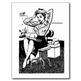 Kitsch Vintage Cartoon Pin Up Office Girl Postcards