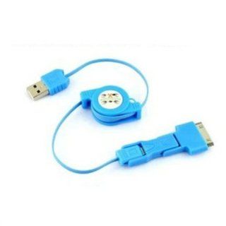 Ayangyang Blue 3in1 USB to Mini Micro 30 PIN 3in1 Retractable USB Cable for Micro Mini Dock 30pin Dock Mini and Micro Connectors Electronics