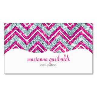 Girly Pink & Blue Sparkly Faux Glitter Chevron Business Card Templates