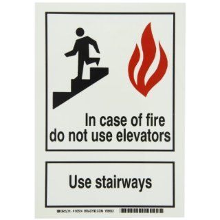 Brady 90554 Glow In The Dark Self Stick Polyester Glow In The Dark Exit & Directional Sign, 10" X 7", Legend "In Case Of Fire Do Not Use Elevators Use Stairways (with Picto)" Industrial Warning Signs