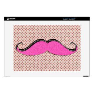 Funny Artistic Pink Mustache & Red Polka Dots Decals For Laptops