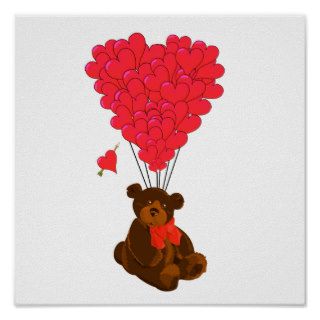 Teddy bear and  heart balloons posters