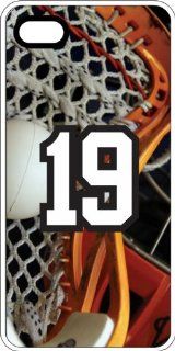 Lacrosse Sports Fan Player Number 19 White Plastic Decorative iPhone 4/4s Case Cell Phones & Accessories