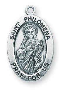 St. Philomena Pendant Oval Sterling Silver with Chain HMH Religious Jewelry