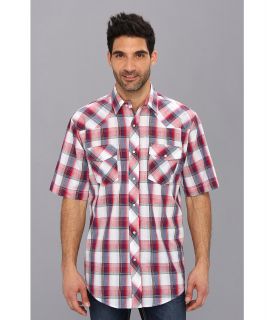 Roper 9090 Red/White/Blue Plaid Mens Short Sleeve Button Up (Red)
