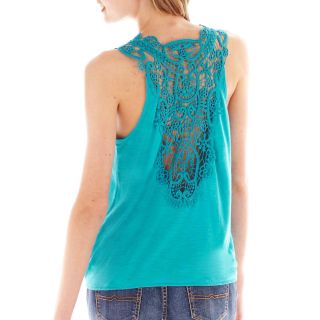 Almost Famous Sleeveless Tie Front Crochet Back Top, Hot Turq