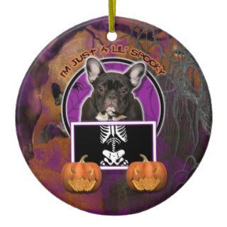 Halloween   Just a Lil Spooky   Frenchie   Teal Ornament