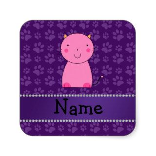 Personalized name cat purple paw pattern stickers
