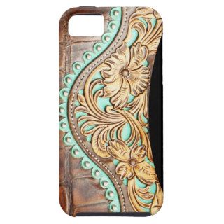 Western Style Turquoise and Tooled Leather Look iPhone 5 Cases