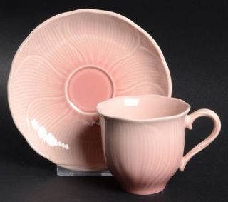 Mikasa Hibiscus Pale Pink Flat Cup & Saucer Set, Fine China Dinnerware   Spring,