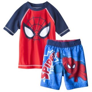 Spider Man Toddler Boys Short Sleeve Rashguard and Swim Trunk Set   Red 2T