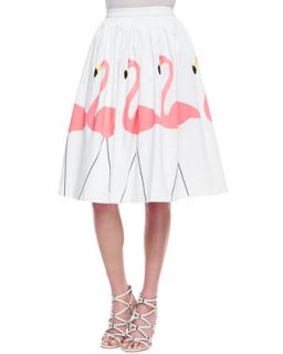 Womens Hale Middie Flamingo Print Skirt   Alice + Olivia