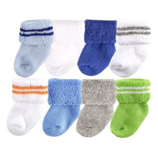 Luvable Friends Infant Boys 8 Pack Solid/Stripe Cuff Socks   Blue 0 3 M