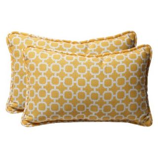Outdoor 2 Piece Rectangular Toss Pillow Set   Yellow/White Geometric 18
