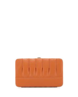 Pleated Leather Frame Wallet, Orange