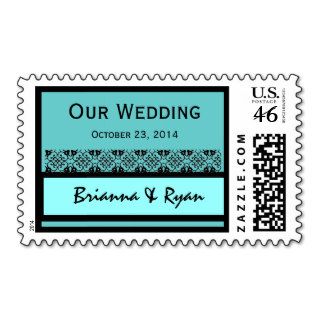 TURQUOISE  & BLACK  Bride Groom Lace Wedding Stamp
