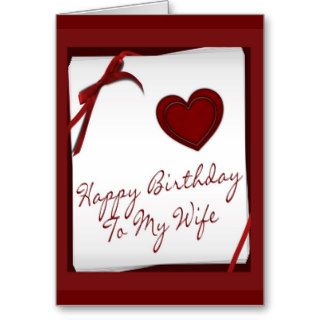Happy Birthday Wife, heart & ribbon Greeting Cards
