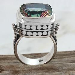 Sterling Silver Square Mystic Fire Quartz Luxury Ring (Indonesia) Rings
