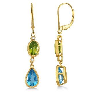 Multi Stone and Diamond Accented Earrings For Women with Lever Backs 14k Yellow Gold (4.84ct) Drop Earrings Jewelry