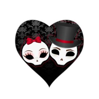 Bride & Groom Skullies (Red) Heart Stickers