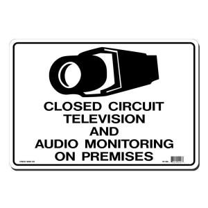Lynch Sign 14 in. x 10 in. Black on White Plastic Closed Circuit Television and Audio Monitoring on Premises Sign W  13A