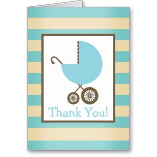 Stripes & Blue Carriage Baby Shower Thank You Greeting Cards