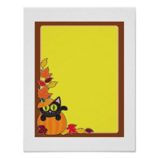 Black Cat Pumpkin Border Print