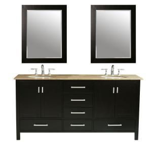 stufurhome Malibu 72 in. Vanity in Espresso with Marble Vanity Top in Travertine and Two Mirrors GM 6412 72 TR