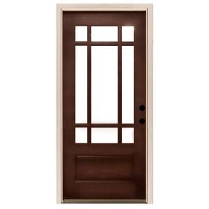 Steves & Sons Craftsman 9 Lite Stained Mahogany Wood Left Hand Entry Door with 4 in. Wall and White Frame M3109 2 CT WJ 4LH