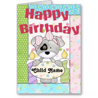 Little Girl Puppy Customizable Happy Birthday Card