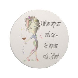 Wine improves with age, humorous art gifts drink coaster