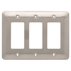 Liberty Stamped Round 3 Decorator Wall Plate   Satin Nickel 126442